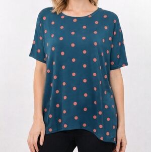 LuluRoe | Top | Women | Teal & Orange | Short Sleeve | Poka dot | H/L | Size XXS